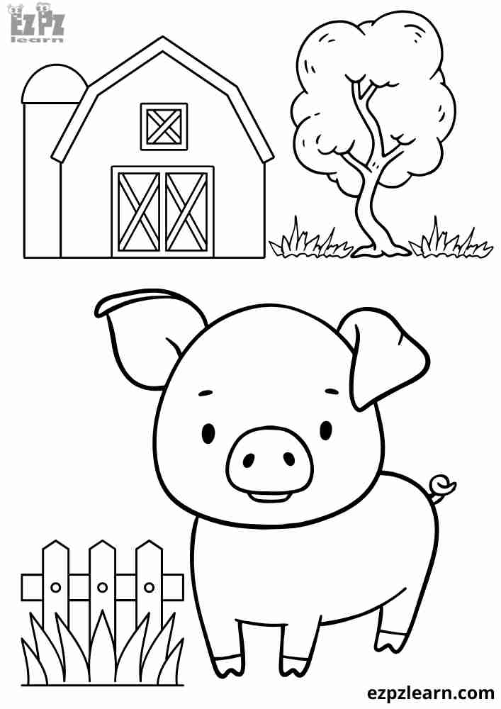 Pig Interactive Coloring Page. Color Online then Download PDF